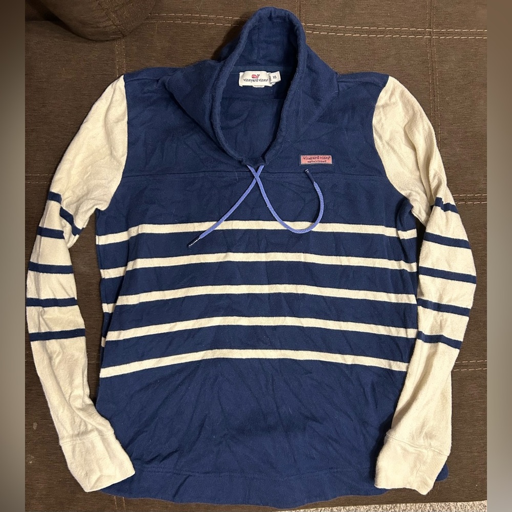 Vineyard Vines Blue Striped Sweatshirt Mock Neck XS Pockets